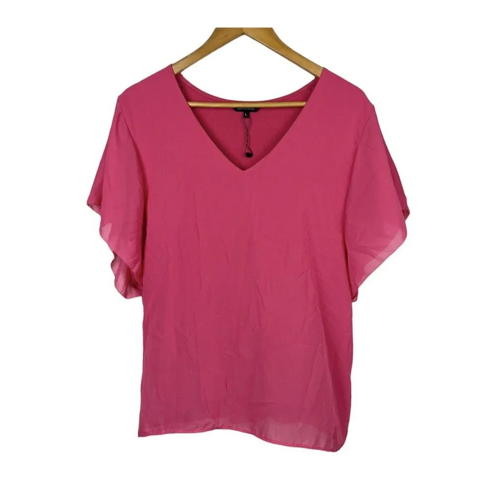 New Portmans Top Blouse Pink Short Sleeve V-Neck Office Casual Size L 14 - Picture 1 of 9
